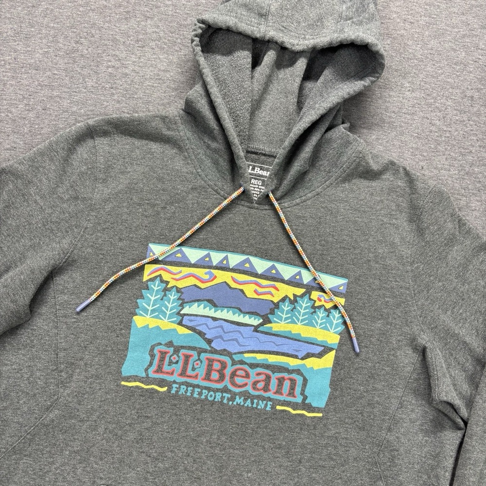 L.L. Bean Hoodie Womens M Scenic Graphic Logo Gray SUPER SOFT Nature Outdoors